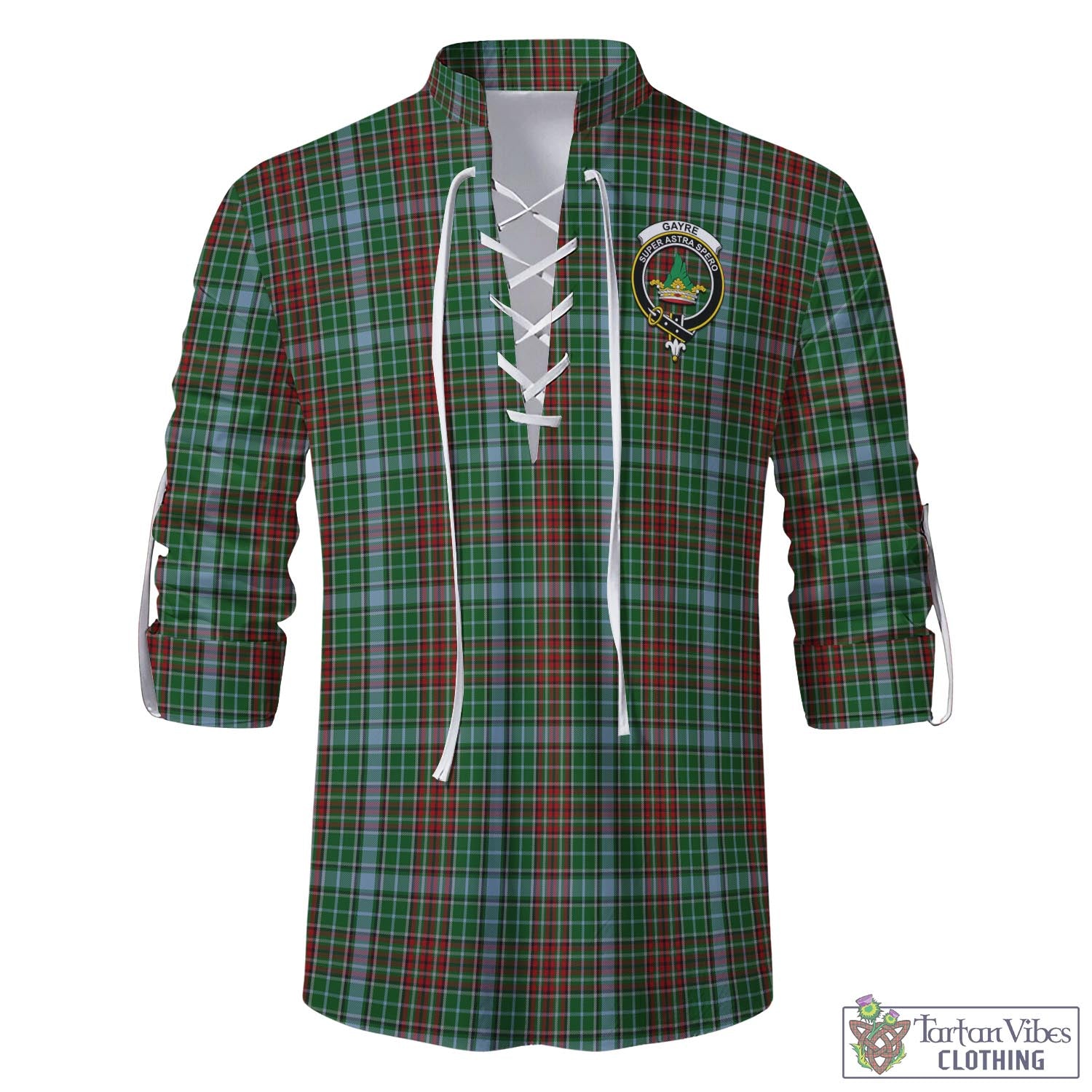 Tartan Vibes Clothing Gayre Tartan Men's Scottish Traditional Jacobite Ghillie Kilt Shirt with Family Crest