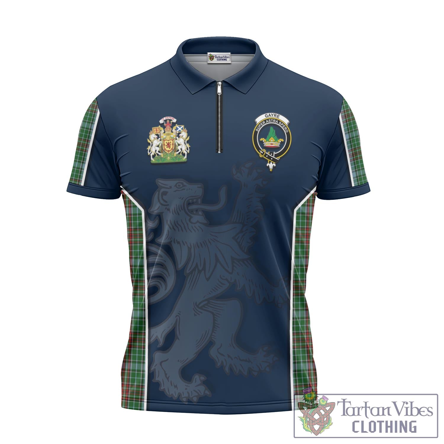 Tartan Vibes Clothing Gayre Tartan Zipper Polo Shirt with Family Crest and Lion Rampant Vibes Sport Style