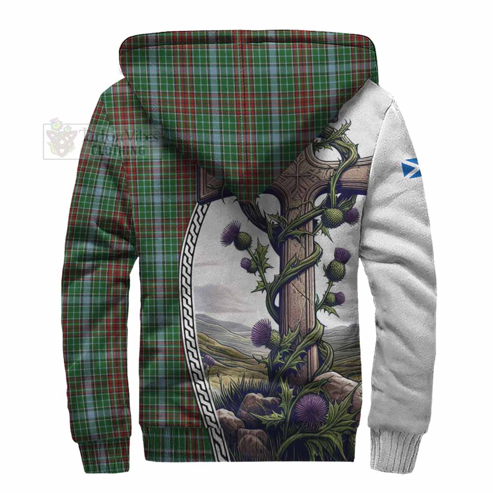 Tartan Vibes Clothing Gayre Tartan Sherpa Hoodie with Family Crest and St. Andrew's Cross Accented by Thistle Vines