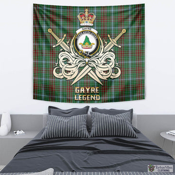 Gayre Tartan Tapestry with Clan Crest and the Golden Sword of Courageous Legacy