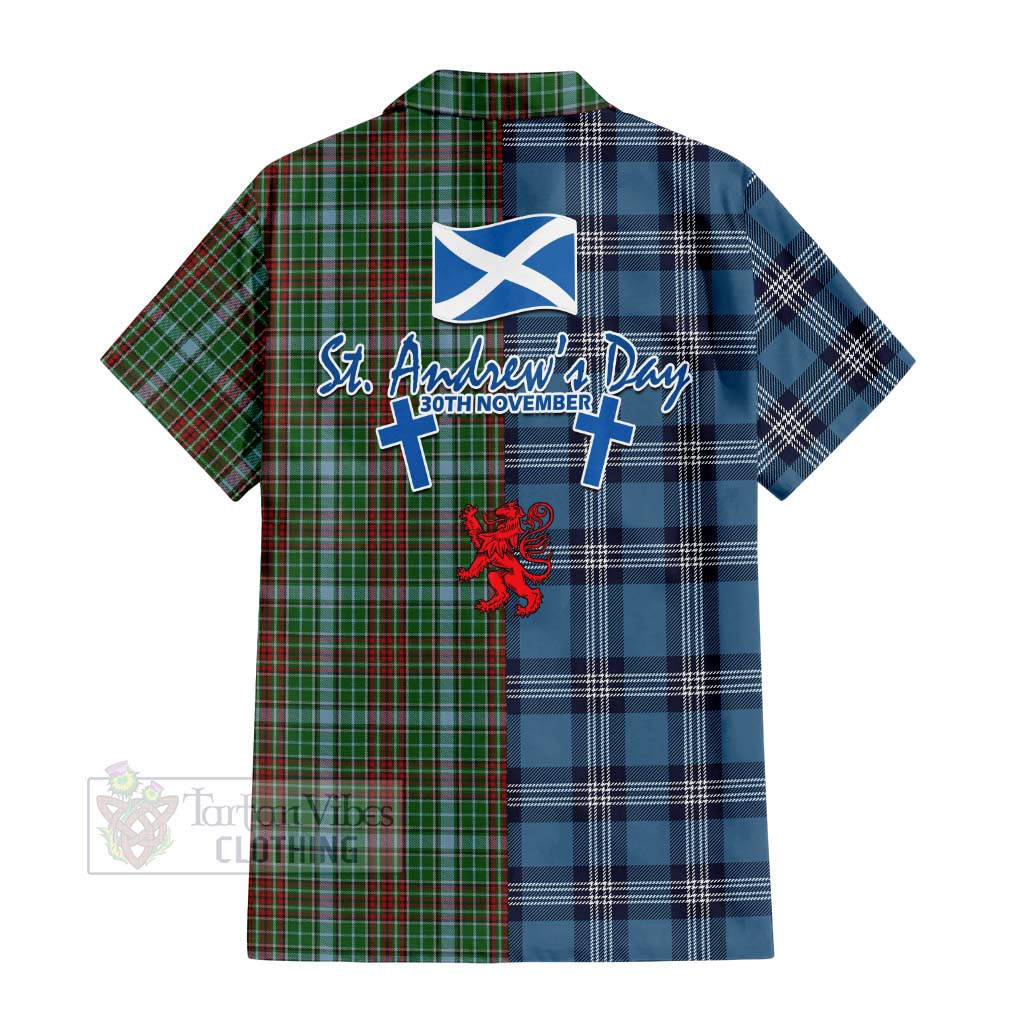 Tartan Vibes Clothing Gayre Tartan Short Sleeve Button Shirt Happy St. Andrew's Day Half Tartan Style