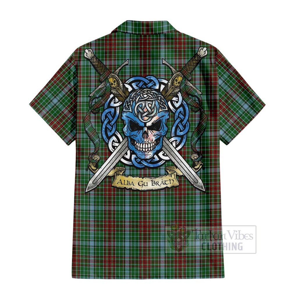 Tartan Vibes Clothing Gayre Tartan Short Sleeve Button Shirt with Family Crest Celtic Skull Style