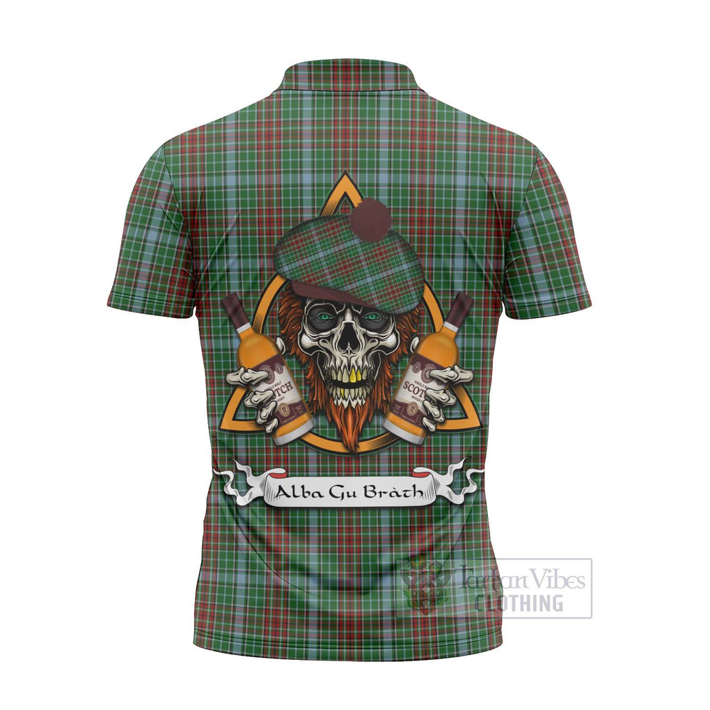 Tartan Vibes Clothing Gayre Tartan Zipper Polo Shirt with Family Crest and Bearded Skull Holding Bottles of Whiskey