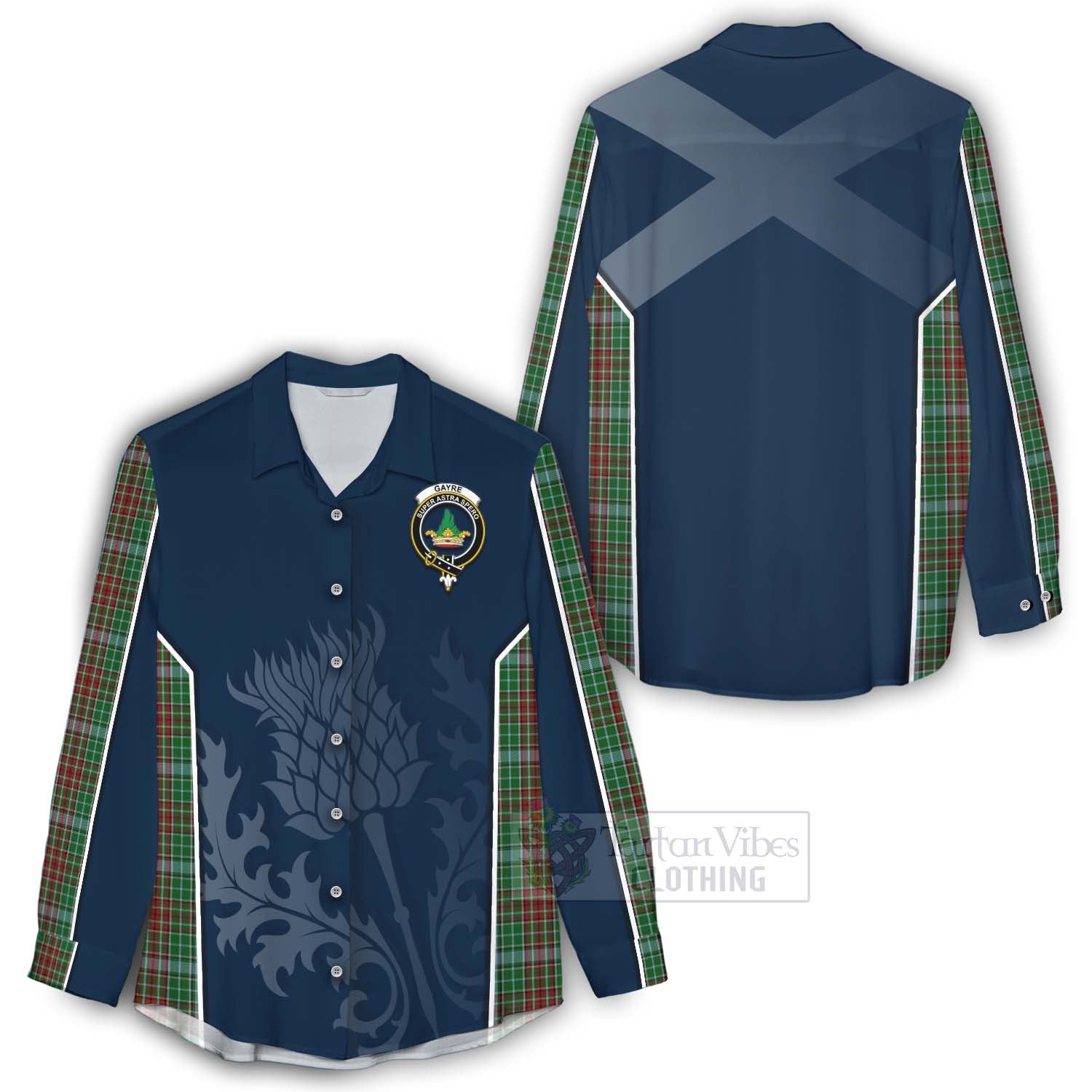 Tartan Vibes Clothing Gayre Tartan Women's Casual Shirt with Family Crest and Scottish Thistle Vibes Sport Style