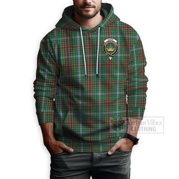 Gayre Tartan Hoodie with Family Crest and Bearded Skull Holding Bottles of Whiskey