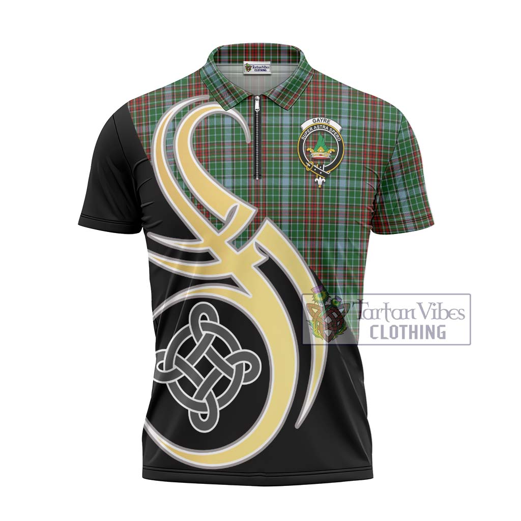 Tartan Vibes Clothing Gayre Tartan Zipper Polo Shirt with Family Crest and Celtic Symbol Style