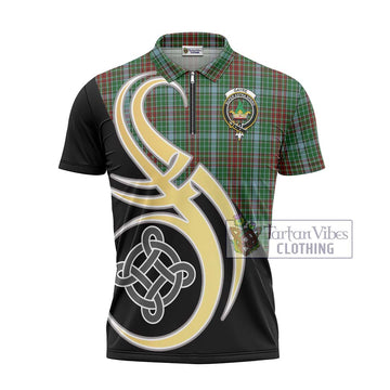 Gayre Tartan Zipper Polo Shirt with Family Crest and Celtic Symbol Style