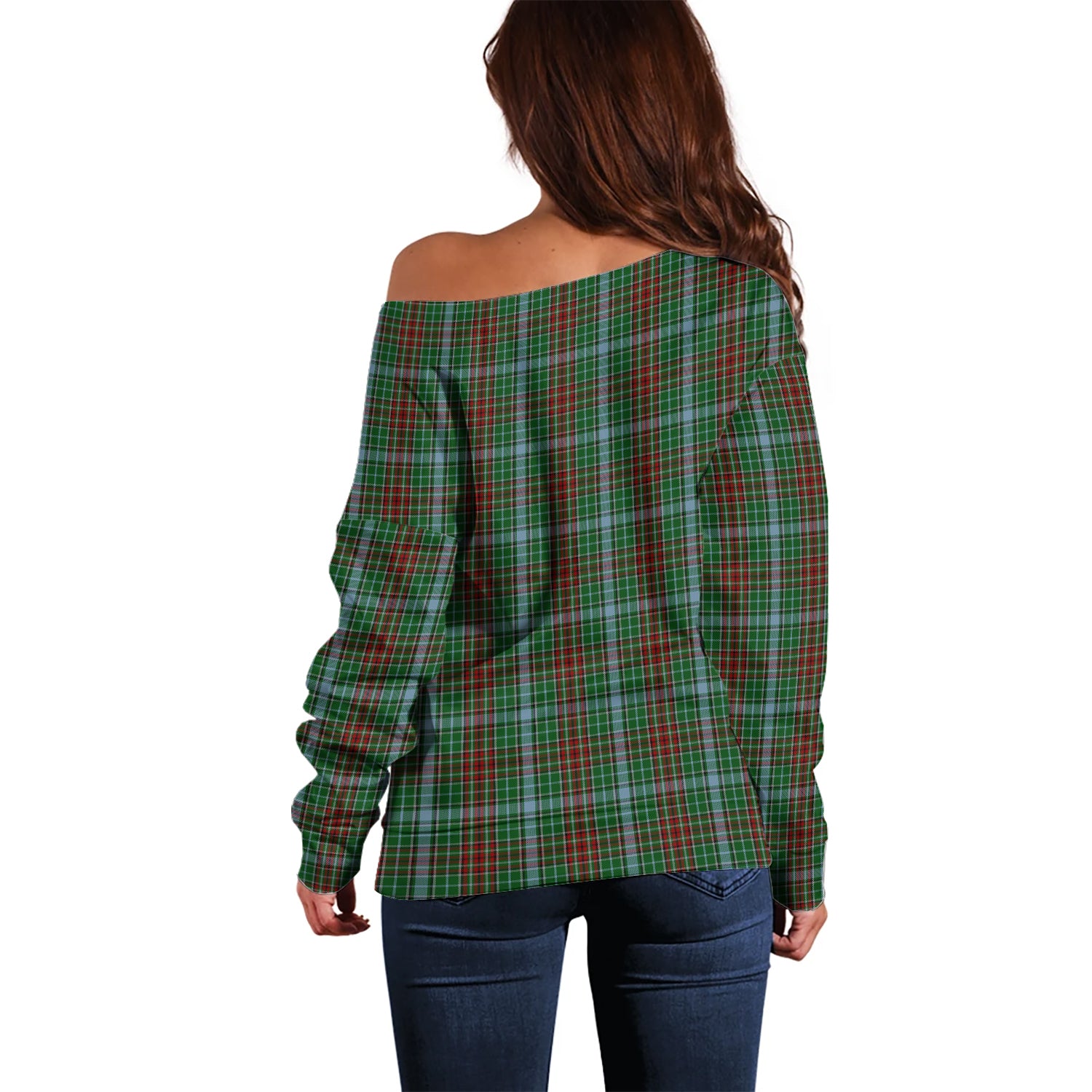 Gayre Tartan Off Shoulder Women Sweater with Family Crest - Tartanvibesclothing