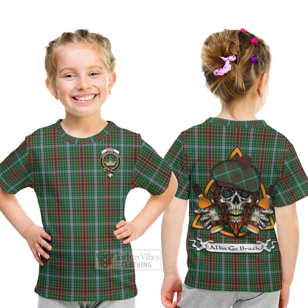 Tartan Vibes Clothing Gayre Tartan Kid T-Shirt with Family Crest and Bearded Skull Holding Bottles of Whiskey