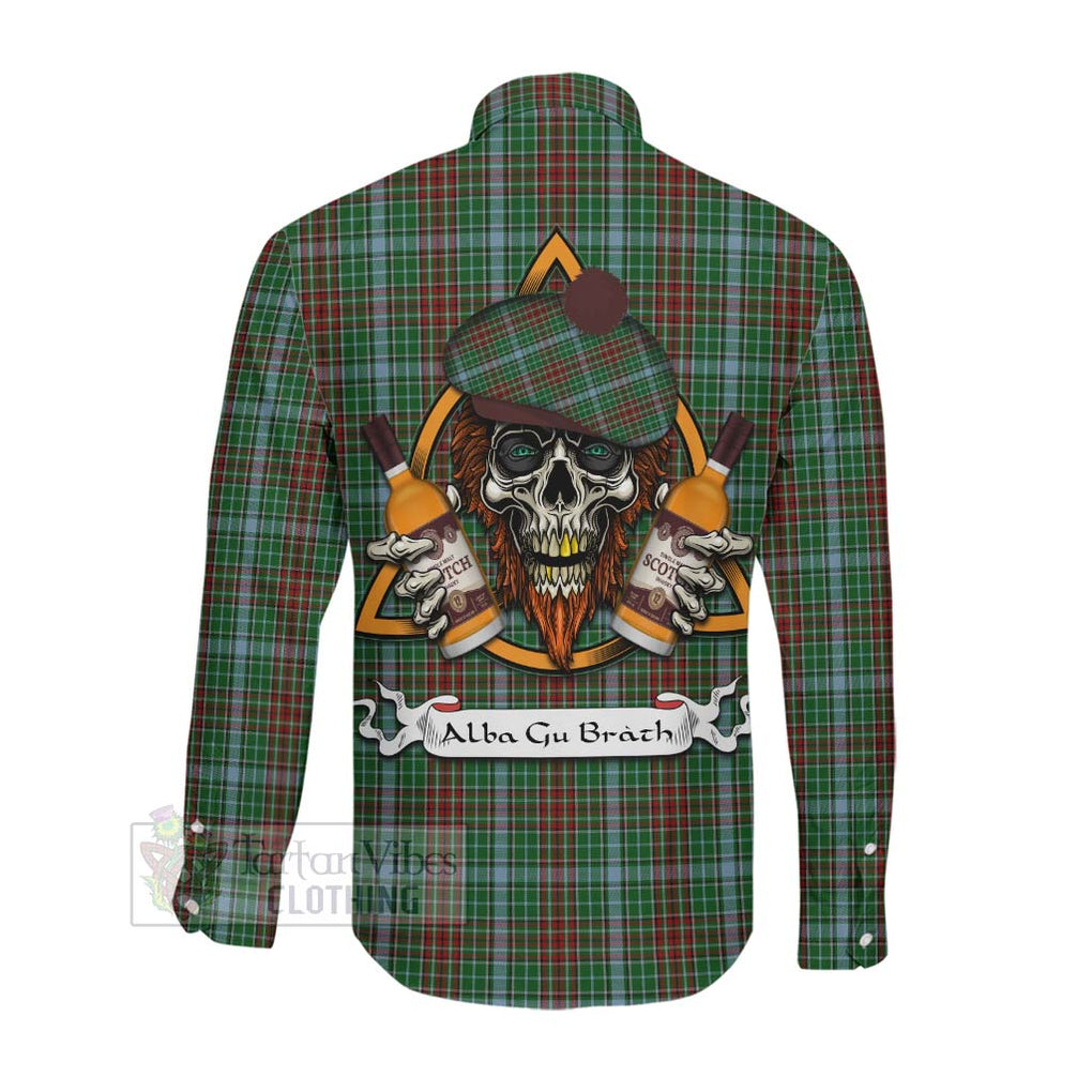 Tartan Vibes Clothing Gayre Tartan Long Sleeve Button Shirt with Family Crest and Bearded Skull Holding Bottles of Whiskey