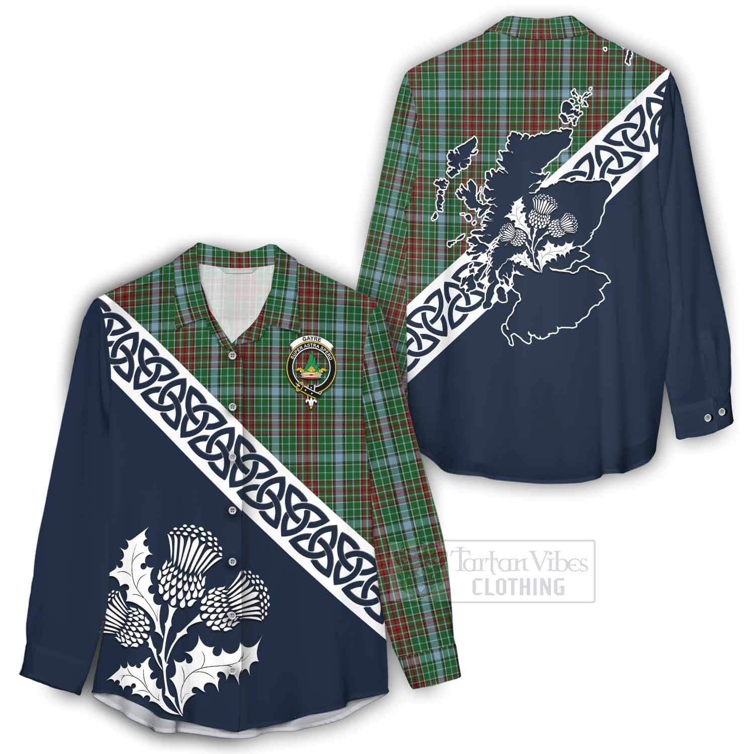 Tartan Vibes Clothing Gayre Tartan Women's Casual Shirt Featuring Thistle and Scotland Map