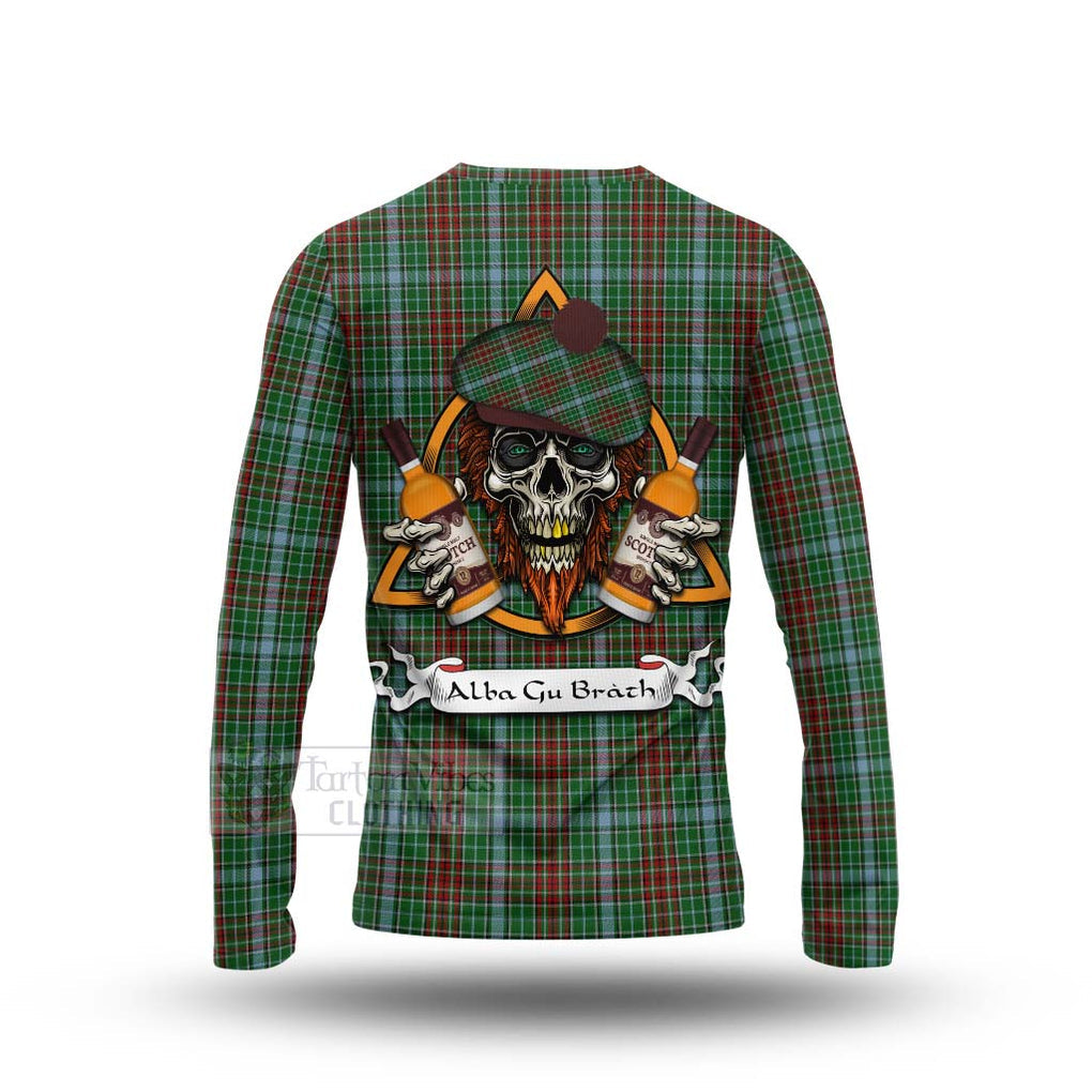 Tartan Vibes Clothing Gayre Tartan Long Sleeve T-Shirt with Family Crest and Bearded Skull Holding Bottles of Whiskey