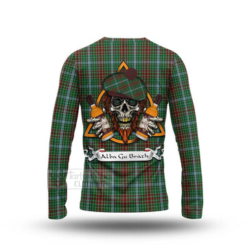 Gayre Tartan Long Sleeve T-Shirt with Family Crest and Bearded Skull Holding Bottles of Whiskey