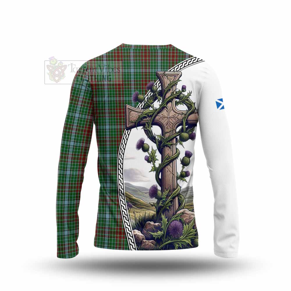 Tartan Vibes Clothing Gayre Tartan Long Sleeve T-Shirt with Family Crest and St. Andrew's Cross Accented by Thistle Vines