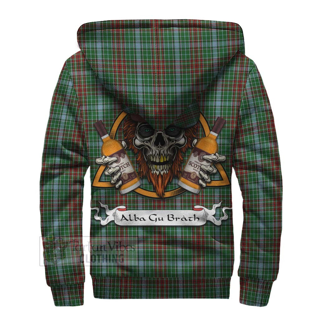 Tartan Vibes Clothing Gayre Tartan Sherpa Hoodie with Family Crest and Bearded Skull Holding Bottles of Whiskey