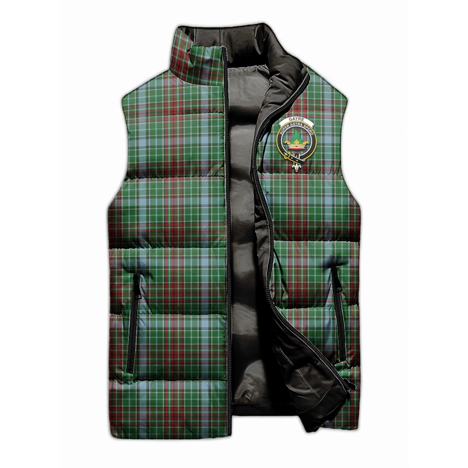 Gayre Tartan Sleeveless Puffer Jacket with Family Crest - Tartanvibesclothing