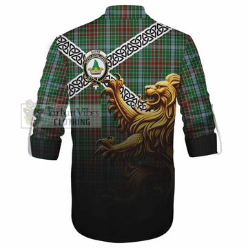 Gayre Crest Tartan Ghillie Kilt Shirt with Golden Lion Emblem Celtic Style - Tartan Vibes Clothing