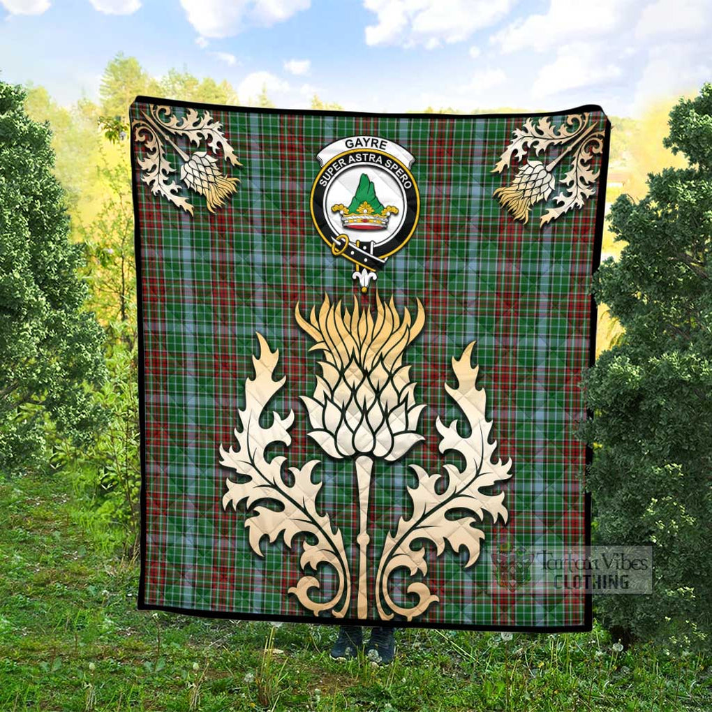 Tartan Vibes Clothing Gayre Tartan Quilt with Family Crest and Golden Thistle Style