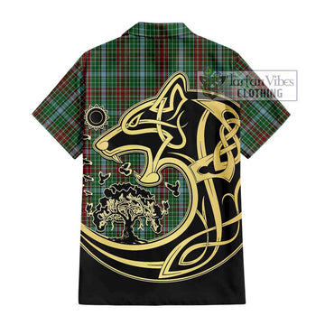 Gayre Tartan Short Sleeve Button Shirt with Family Crest Celtic Wolf Style