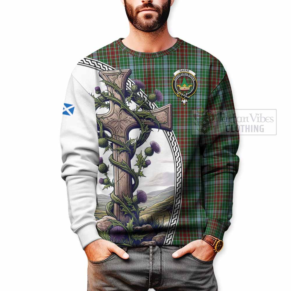 Tartan Vibes Clothing Gayre Tartan Sweatshirt with Family Crest and St. Andrew's Cross Accented by Thistle Vines