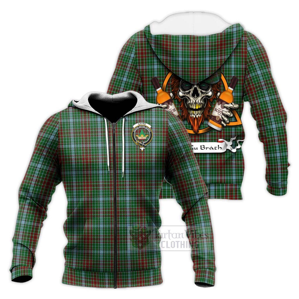 Tartan Vibes Clothing Gayre Tartan Knitted Hoodie with Family Crest and Bearded Skull Holding Bottles of Whiskey