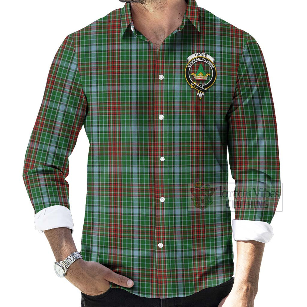 Tartan Vibes Clothing Gayre Tartan Long Sleeve Button Shirt with Family Crest and Bearded Skull Holding Bottles of Whiskey