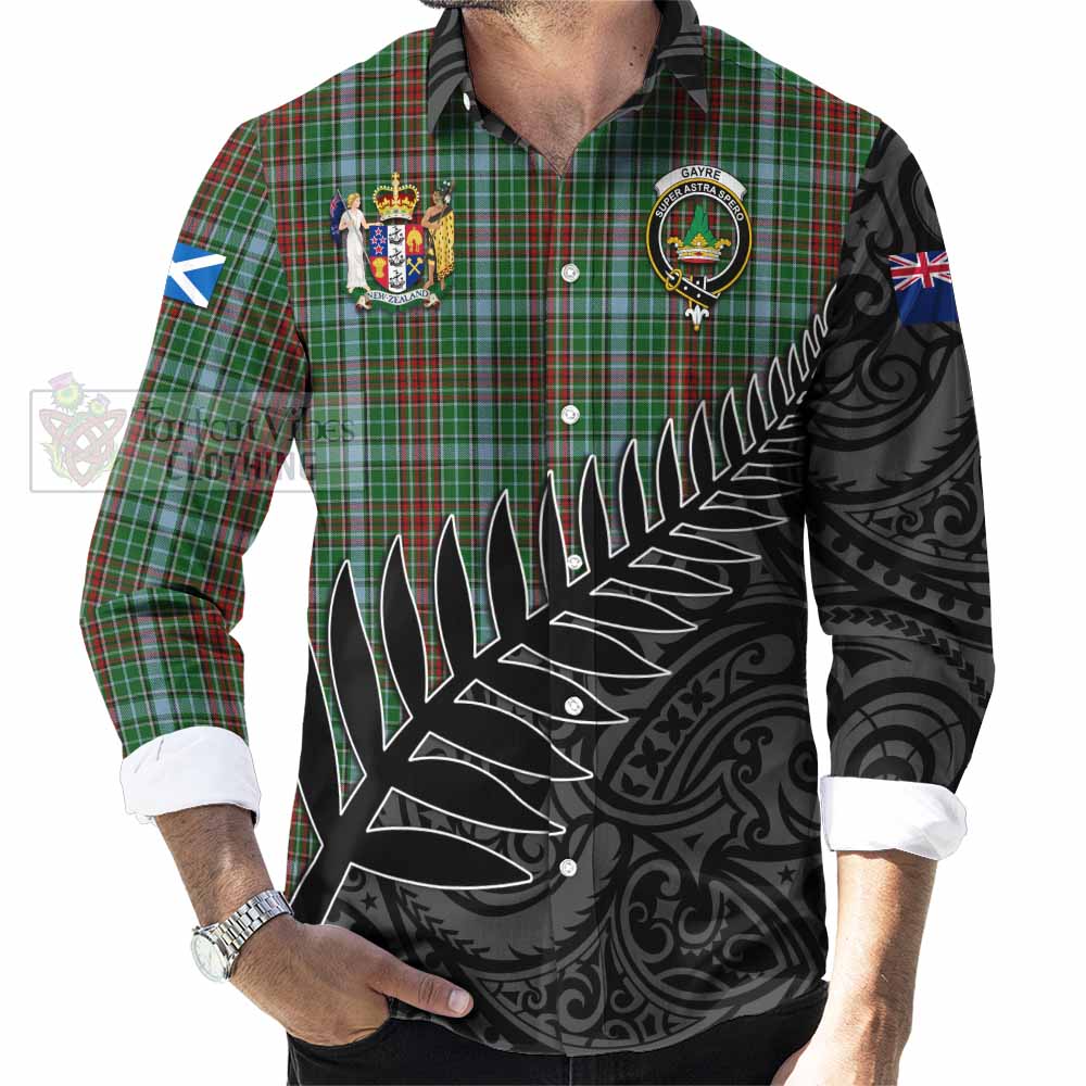 Tartan Vibes Clothing Gayre Crest Tartan Long Sleeve Button Shirt with New Zealand Silver Fern Half Style