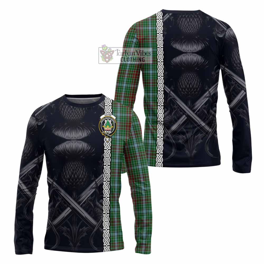 Tartan Vibes Clothing Gayre Tartan Long Sleeve T-Shirt with Family Crest Cross Sword Thistle Celtic Vibes