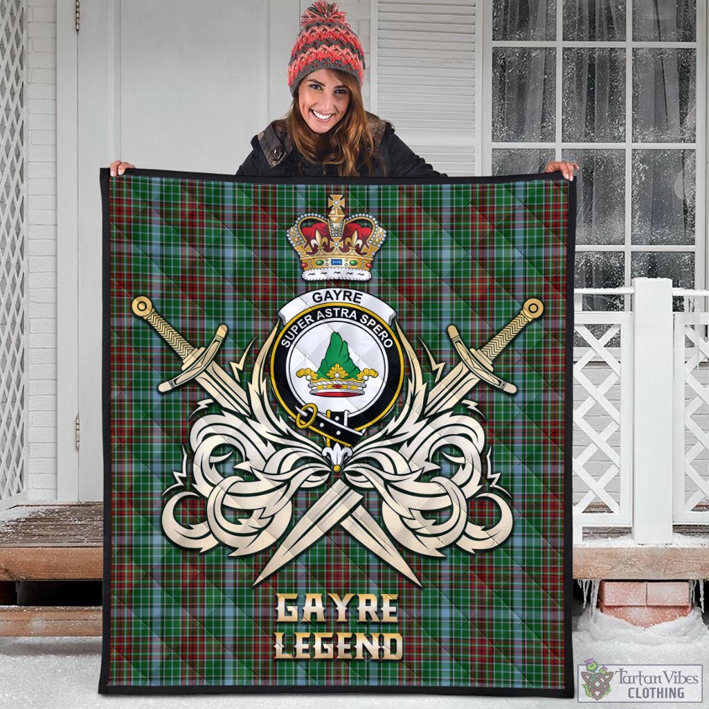 Tartan Vibes Clothing Gayre Tartan Quilt with Clan Crest and the Golden Sword of Courageous Legacy