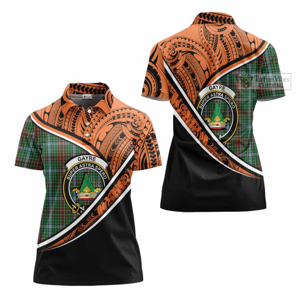 Tartan Vibes Clothing Gayre Crest Tartan Women's Polo Shirt with Maori Tattoo Style - Orange Version