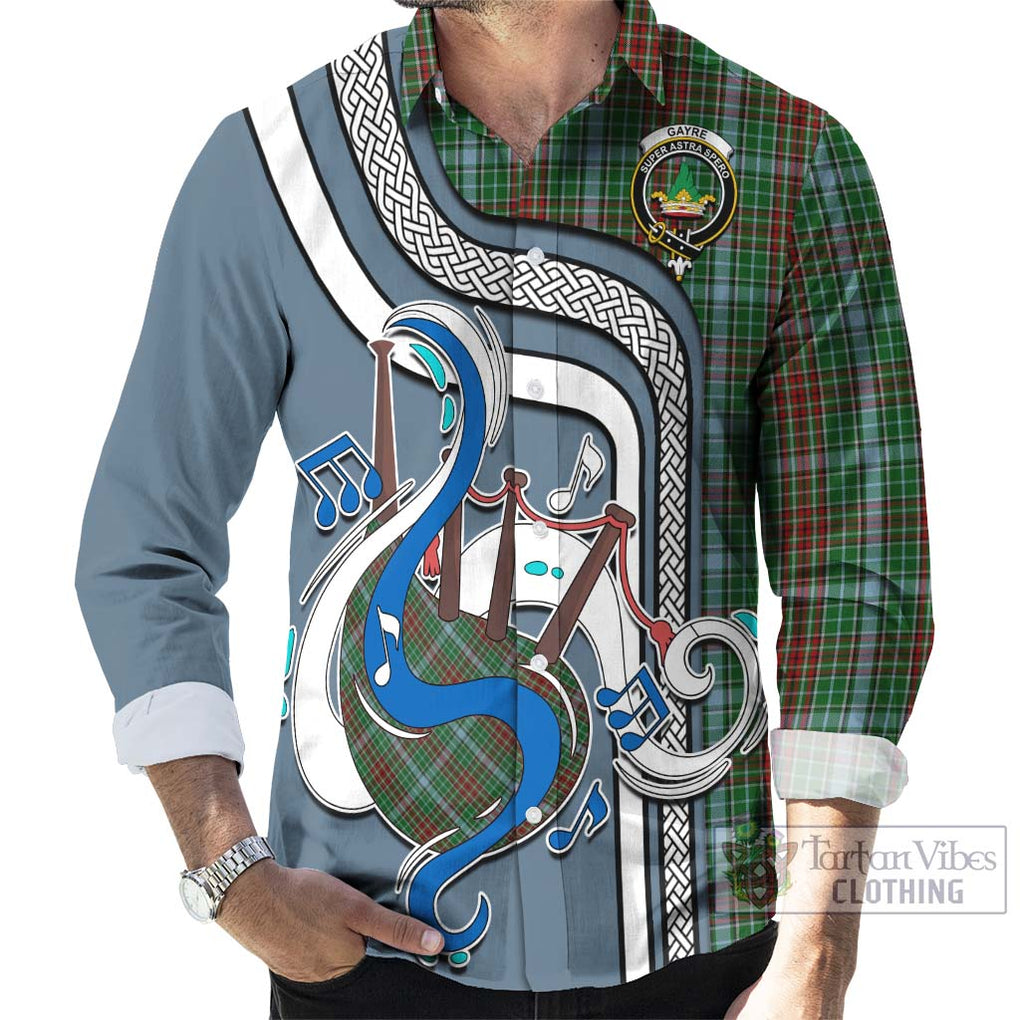 Gayre Tartan Long Sleeve Button Shirt with Epic Bagpipe Style - Tartanvibesclothing Shop