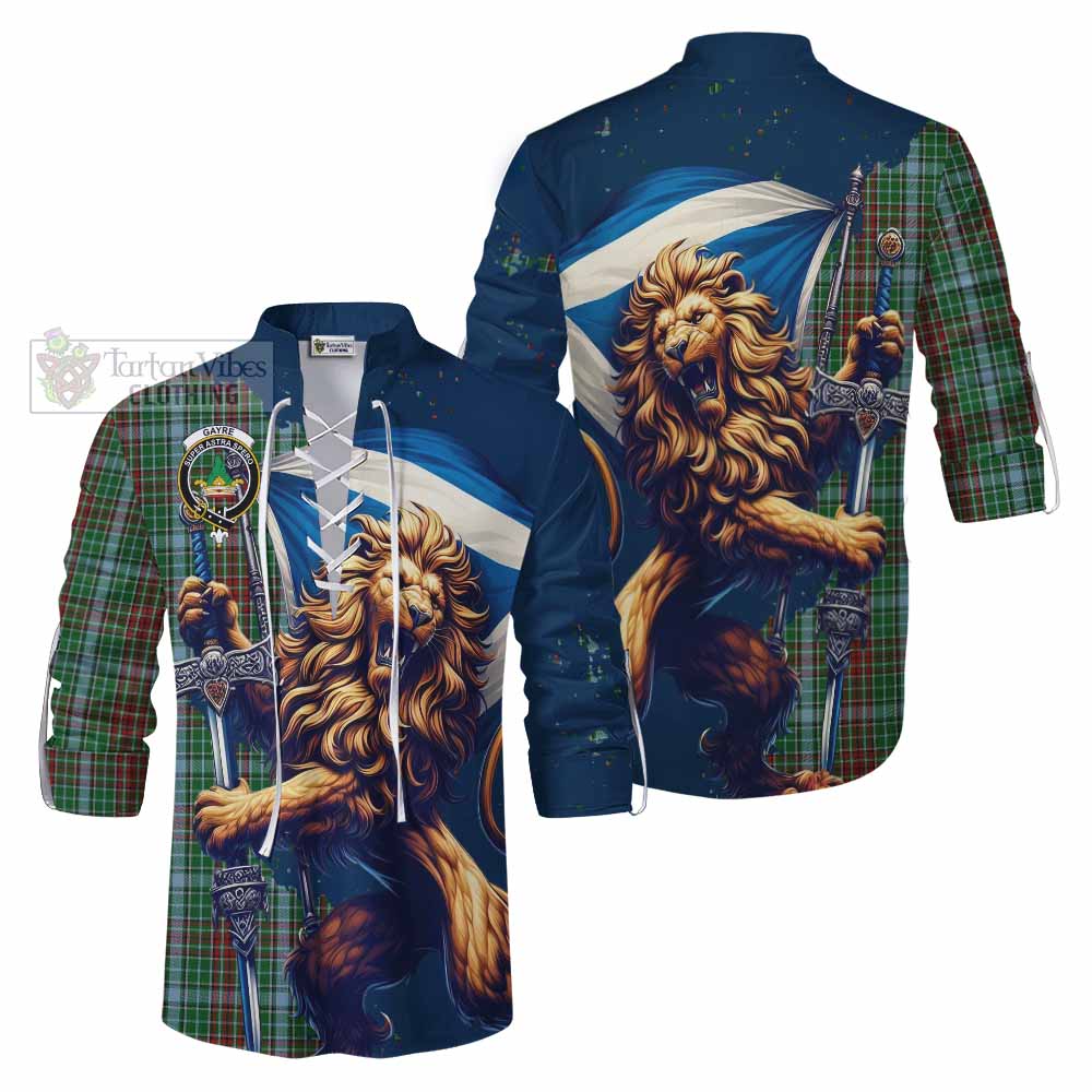 Tartan Vibes Clothing Gayre Tartan Family Crest Ghillie Kilt Shirt with Scottish Majestic Lion