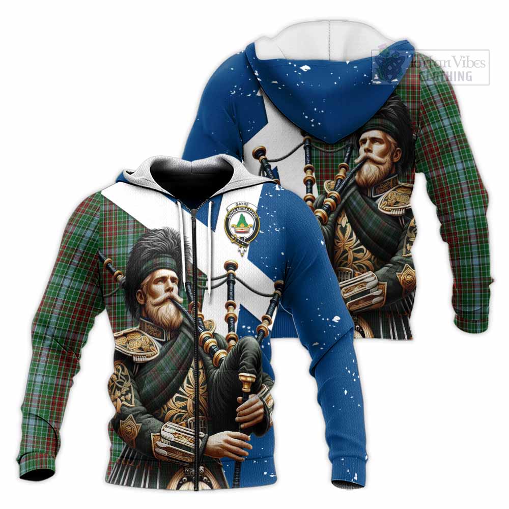 Tartan Vibes Clothing Gayre Tartan Knitted Hoodie with Family Crest Scottish Bagpiper Vibes