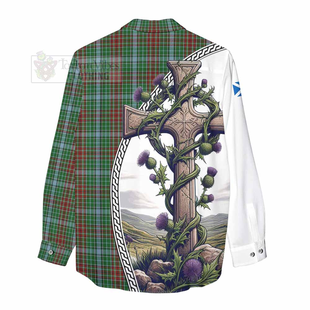 Tartan Vibes Clothing Gayre Tartan Women's Casual Shirt with Family Crest and St. Andrew's Cross Accented by Thistle Vines