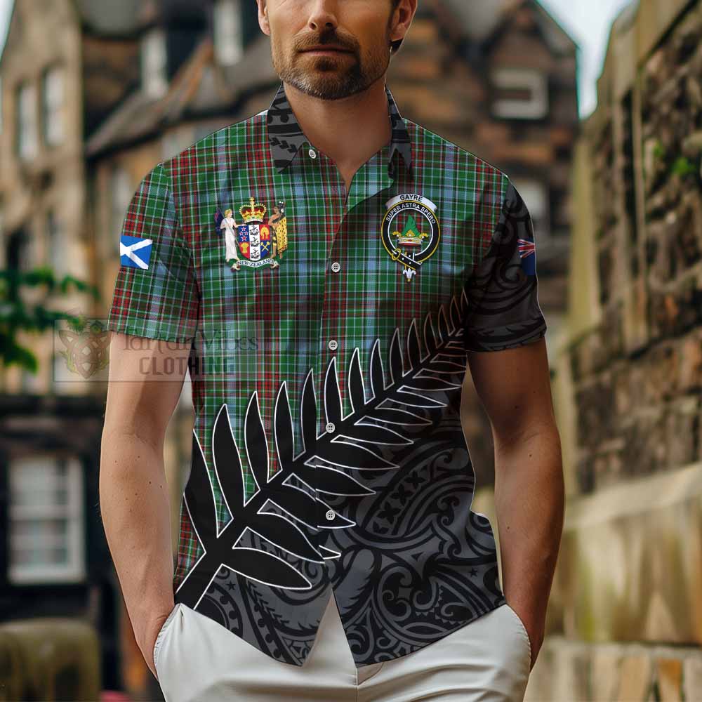 Tartan Vibes Clothing Gayre Crest Tartan Short Sleeve Button Shirt with New Zealand Silver Fern Half Style