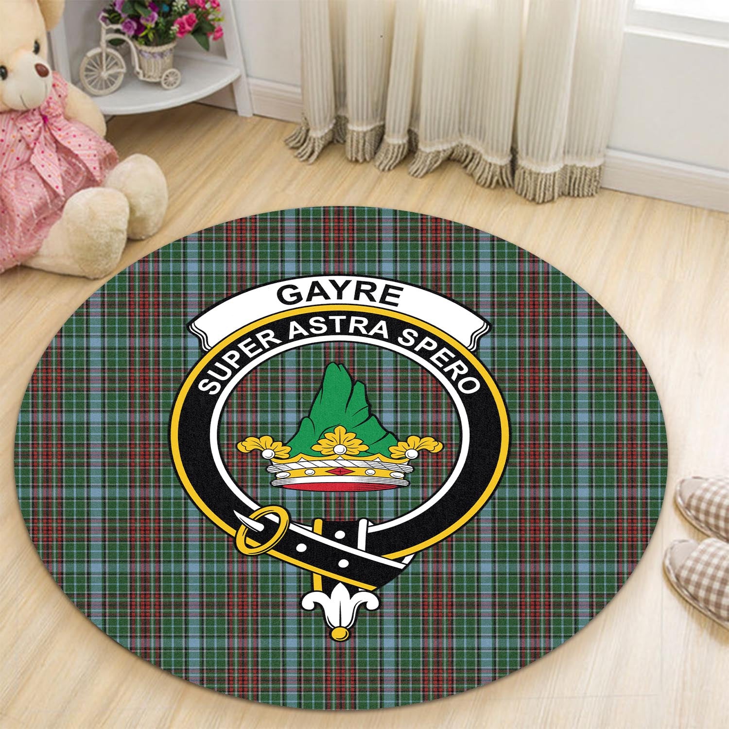 gayre-tartan-round-rug-with-family-crest