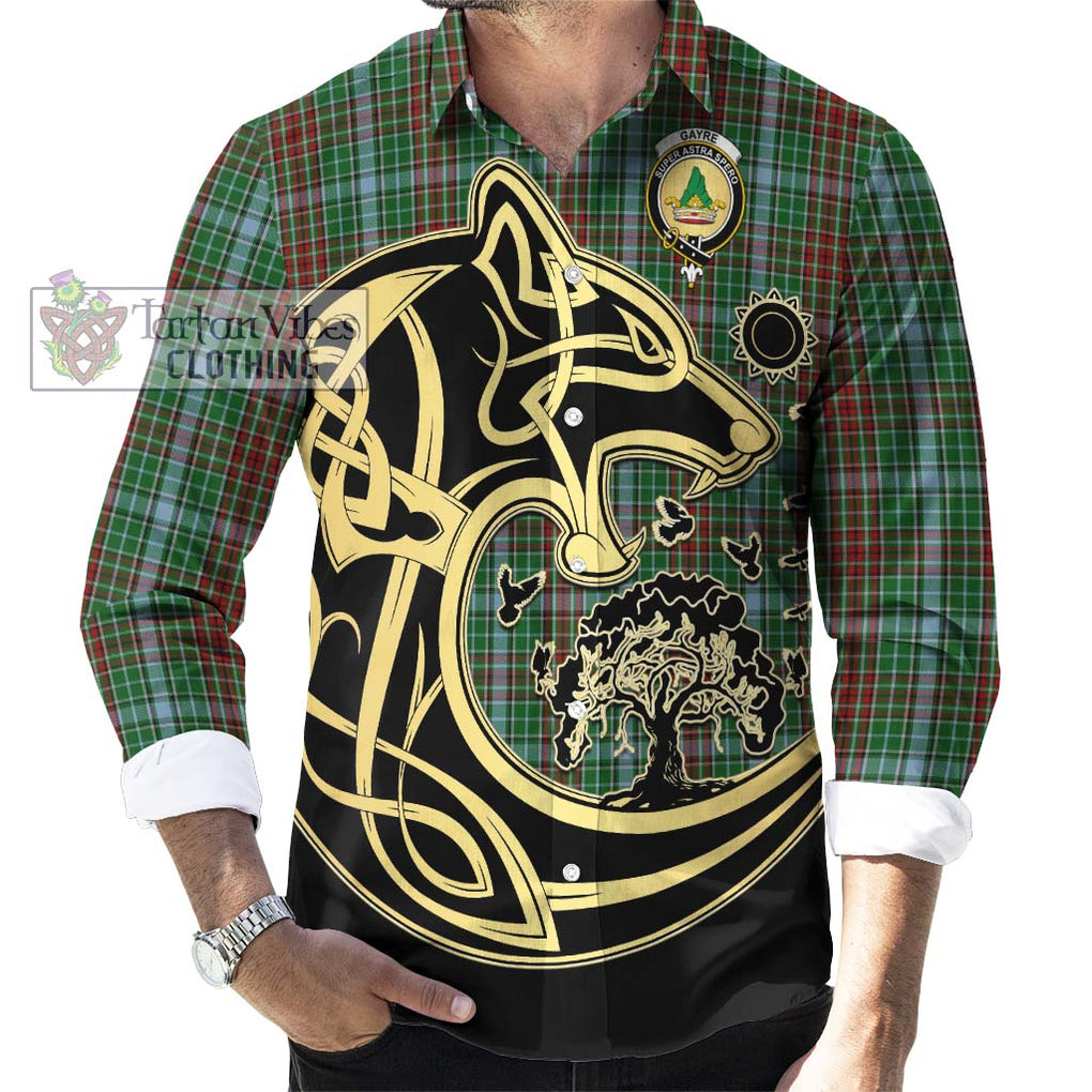 Gayre Tartan Long Sleeve Button Shirt with Family Crest Celtic Wolf Style - Tartan Vibes Clothing