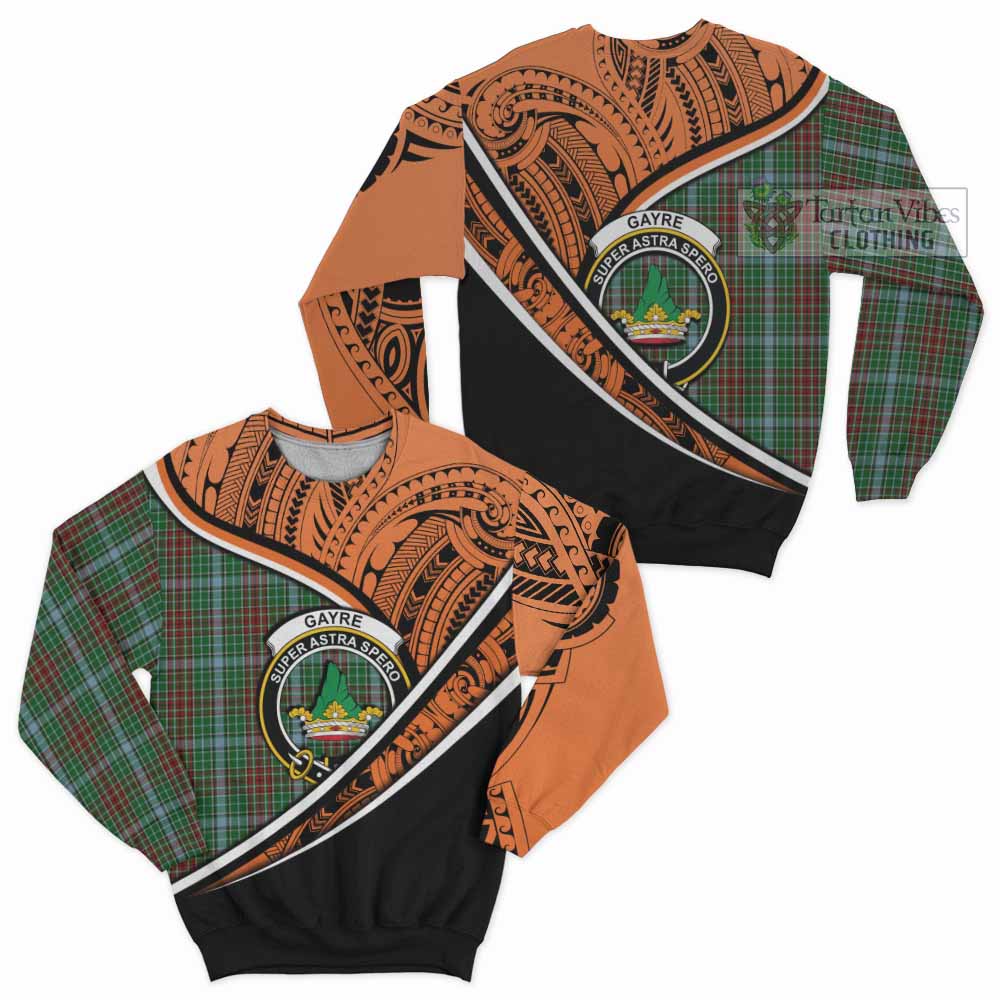 Tartan Vibes Clothing Gayre Crest Tartan Sweatshirt with Maori Tattoo Style - Orange Version