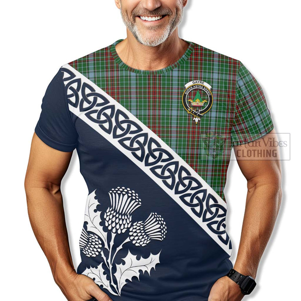 Gayre Tartan T-Shirt Featuring Thistle and Scotland Map