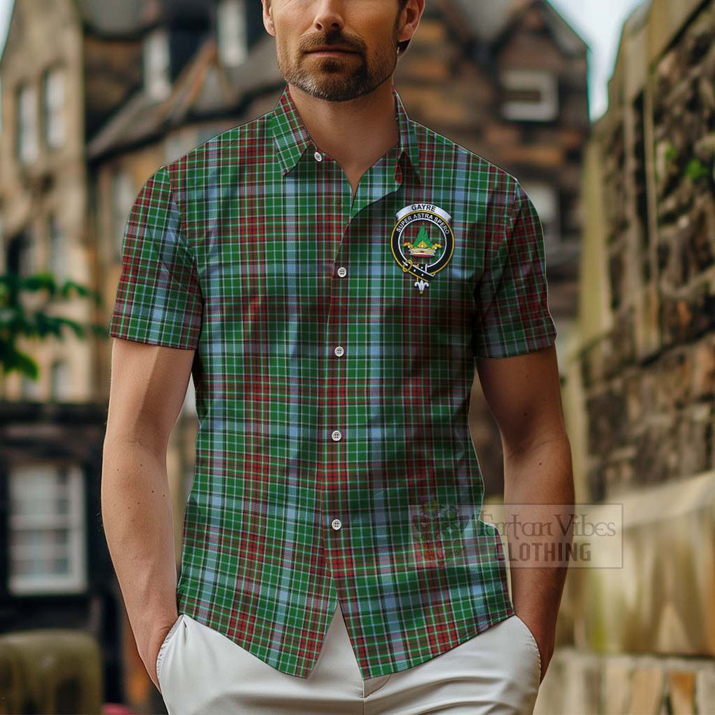 Tartan Vibes Clothing Gayre Tartan Short Sleeve Button Shirt with Family Crest Celtic Skull Style