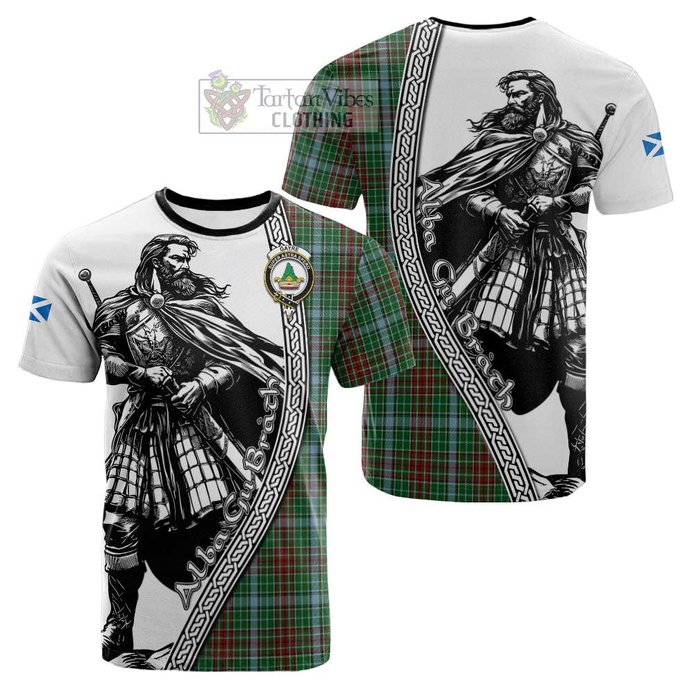 Gayre Tartan Clan Crest Cotton T-shirt with Highlander Warrior Celtic Style