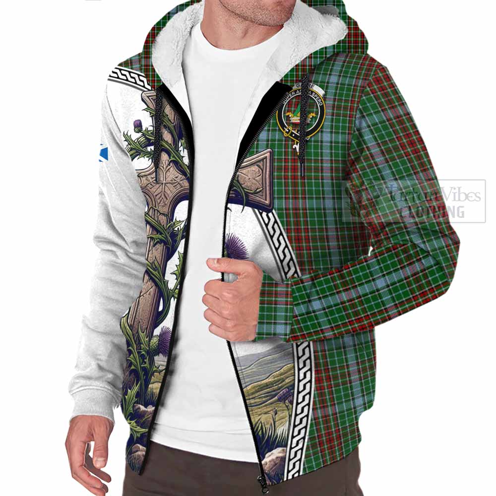 Tartan Vibes Clothing Gayre Tartan Sherpa Hoodie with Family Crest and St. Andrew's Cross Accented by Thistle Vines