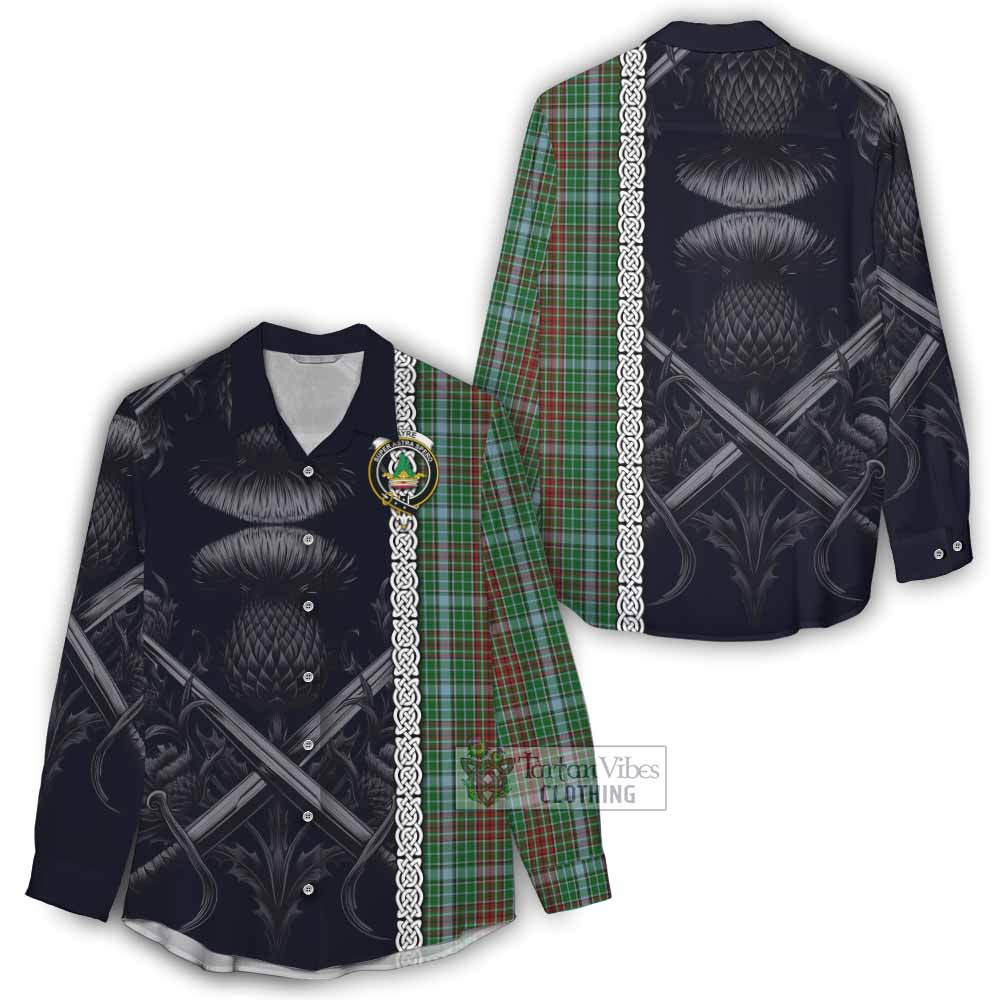 Tartan Vibes Clothing Gayre Tartan Women's Casual Shirt with Family Crest Cross Sword Thistle Celtic Vibes