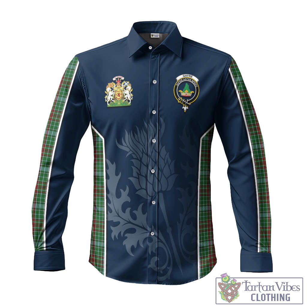 Tartan Vibes Clothing Gayre Tartan Long Sleeve Button Up Shirt with Family Crest and Scottish Thistle Vibes Sport Style