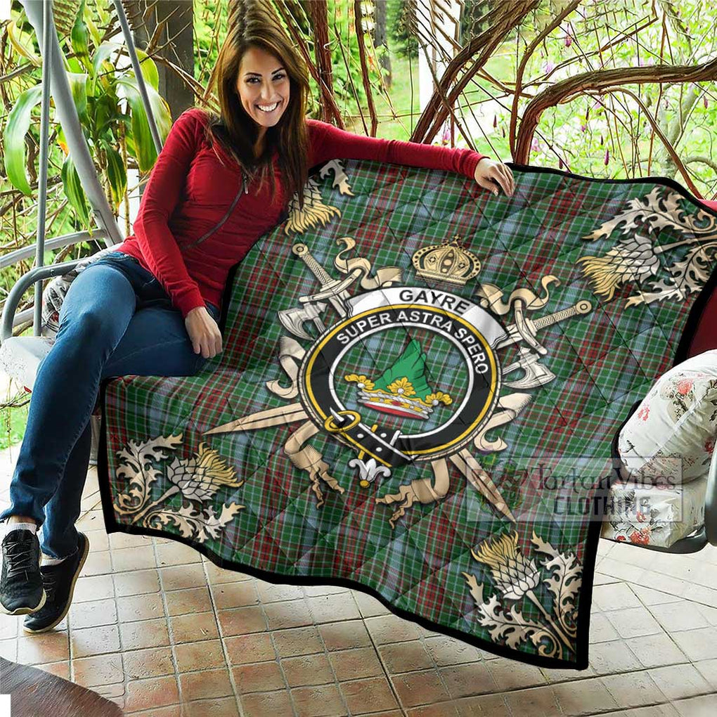 Tartan Vibes Clothing Gayre Tartan Quilt with Family Crest and Scottish Golden Courage Shield