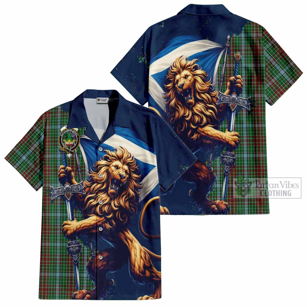 Tartan Vibes Clothing Gayre Tartan Family Crest Short Sleeve Button Shirt with Scottish Majestic Lion