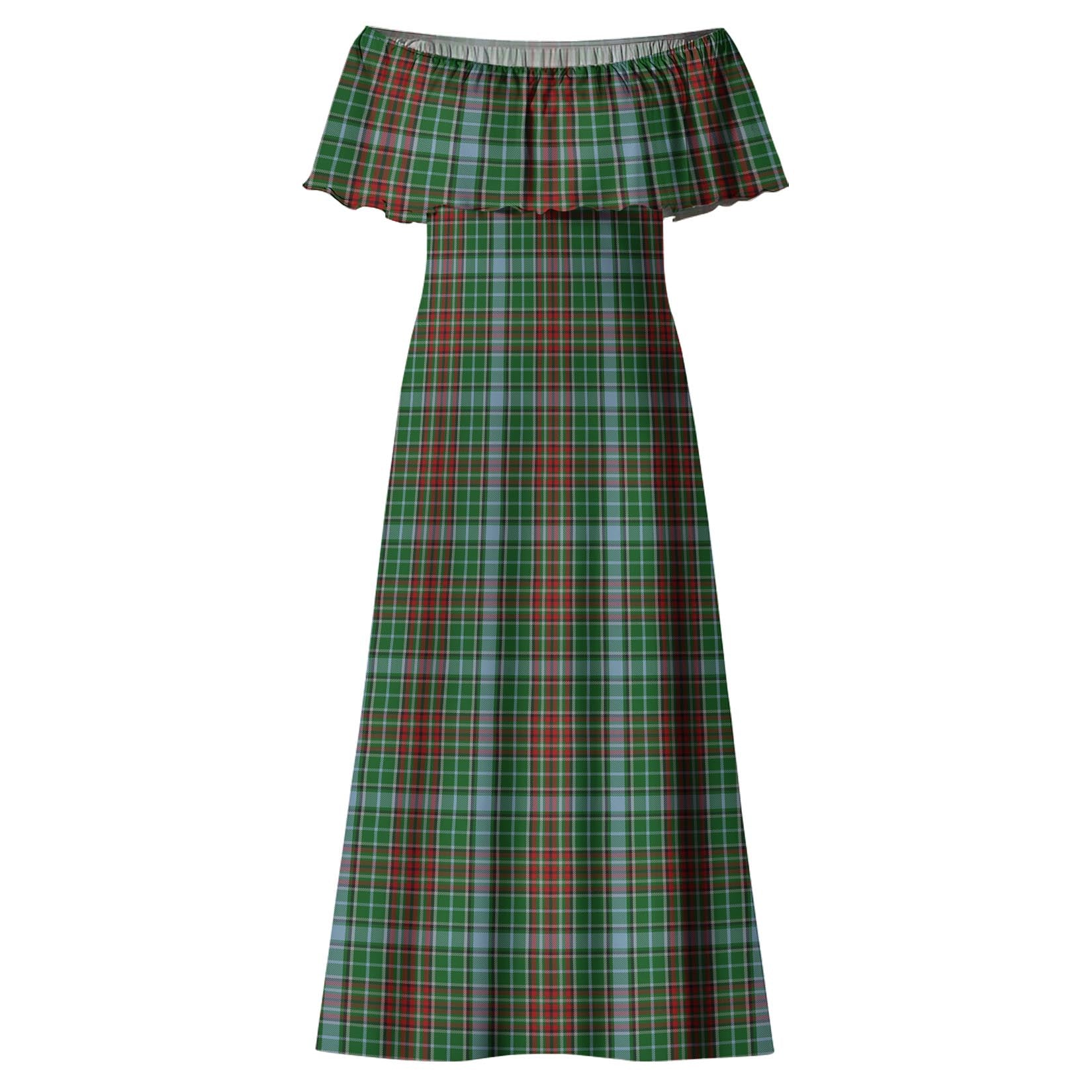 Gayre Tartan Off Shoulder Long Dress - Tartanvibesclothing