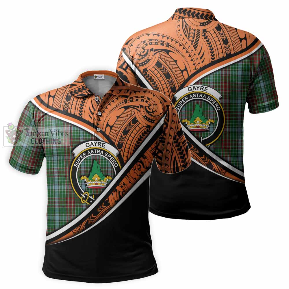 Tartan Vibes Clothing Gayre Crest Tartan Polo Shirt with Maori Tattoo Style - Orange Version