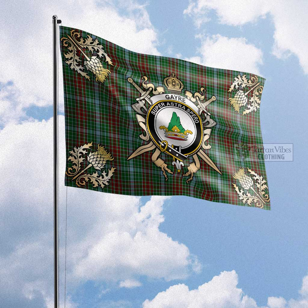 Tartan Vibes Clothing Gayre Tartan Flag with Family Crest and Golden Thistle Crossed Sword Design