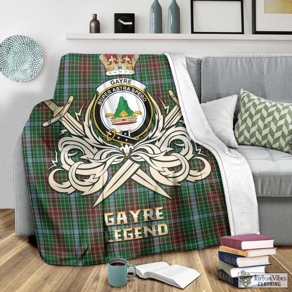 Tartan Vibes Clothing Gayre Tartan Blanket with Clan Crest and the Golden Sword of Courageous Legacy